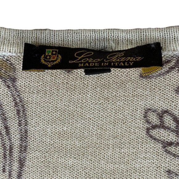LORO PIANA Brown Floral 100% Cashmere Long Sleeve V-Neck Sweater Size 42 - Picture 3 of 6